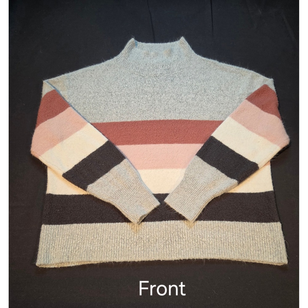 Beachlunchlounge Collection Women Grey Pink Striped Mock Neck Sweater Medium